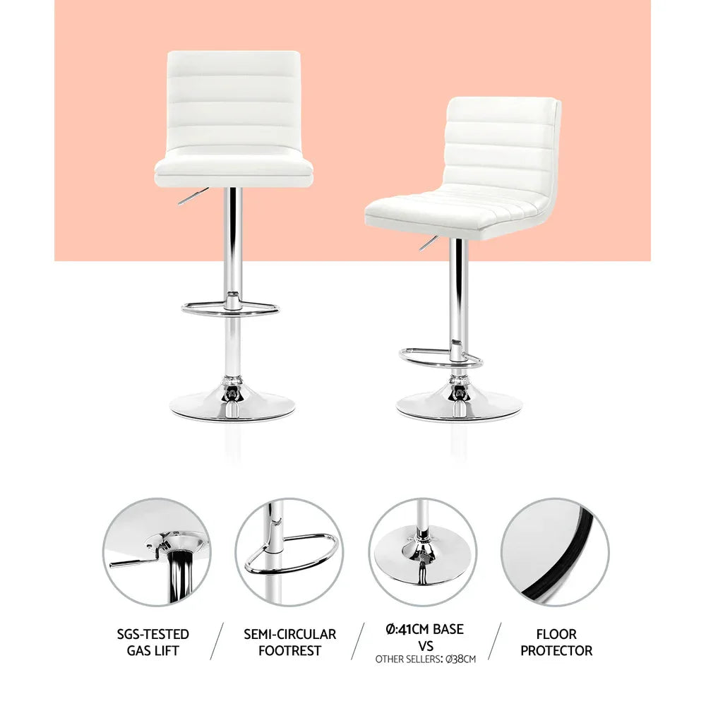 Artiss 4x Bar Stools Padded Leather Gas Lift White - Mekamart Australia
