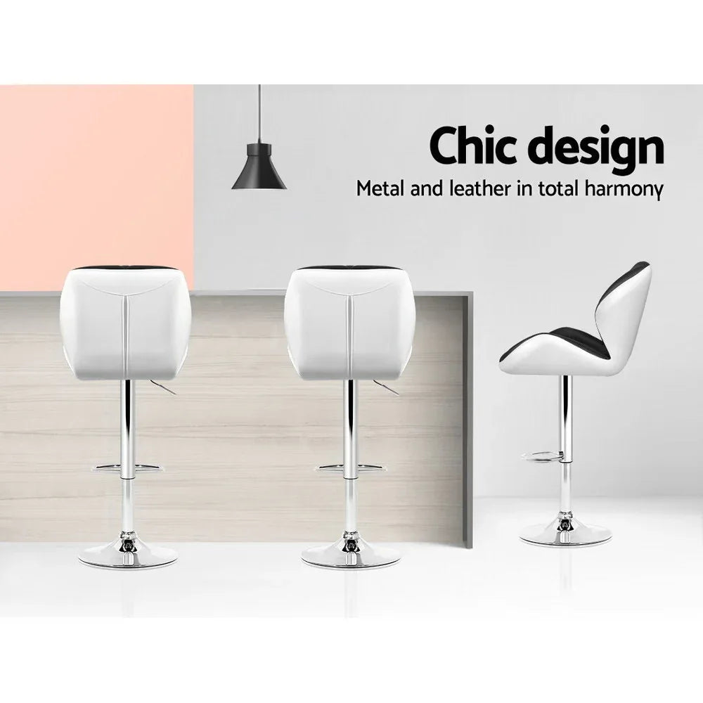 Artiss 2x Bar Stools Gas Lift Padded Leather Black & White - Mekamart Australia