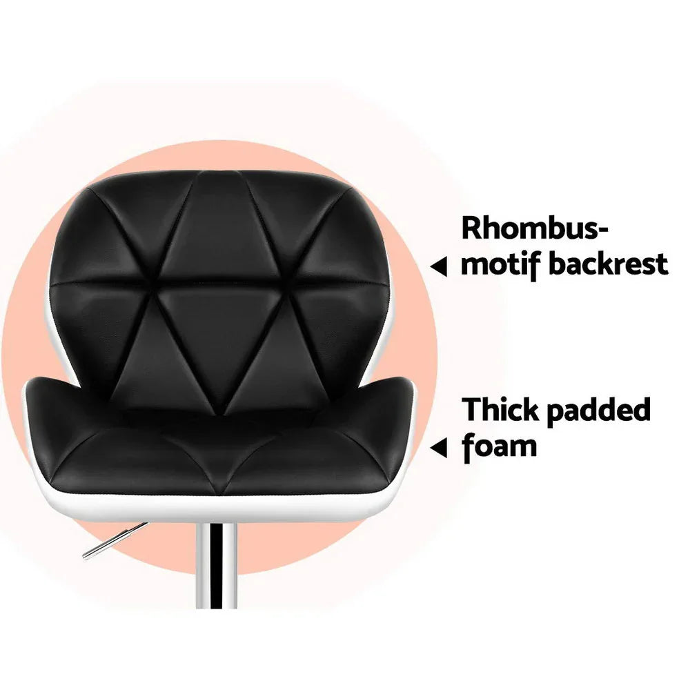 Artiss 2x Bar Stools Gas Lift Padded Leather Black & White - Mekamart Australia