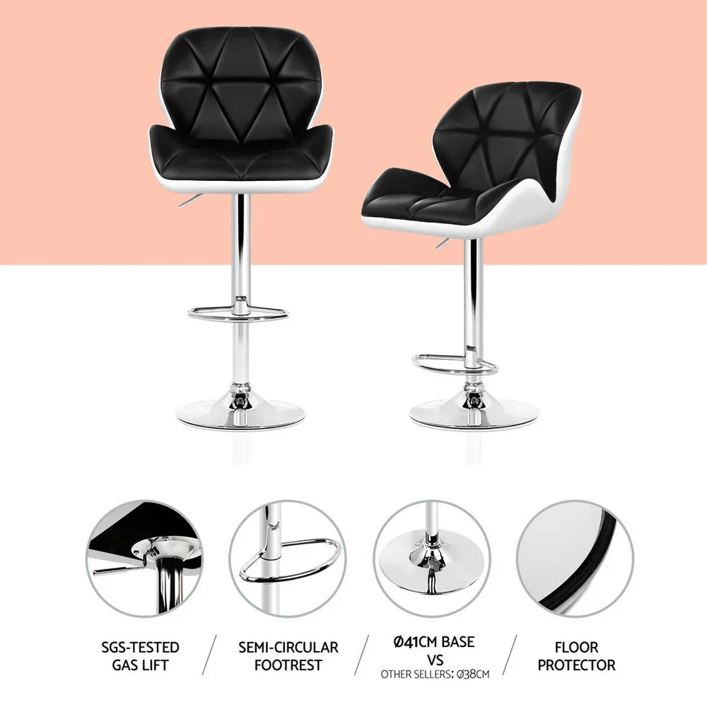 Artiss 4x Bar Stools Gas Lift Padded Leather Black & White - Mekamart Australia