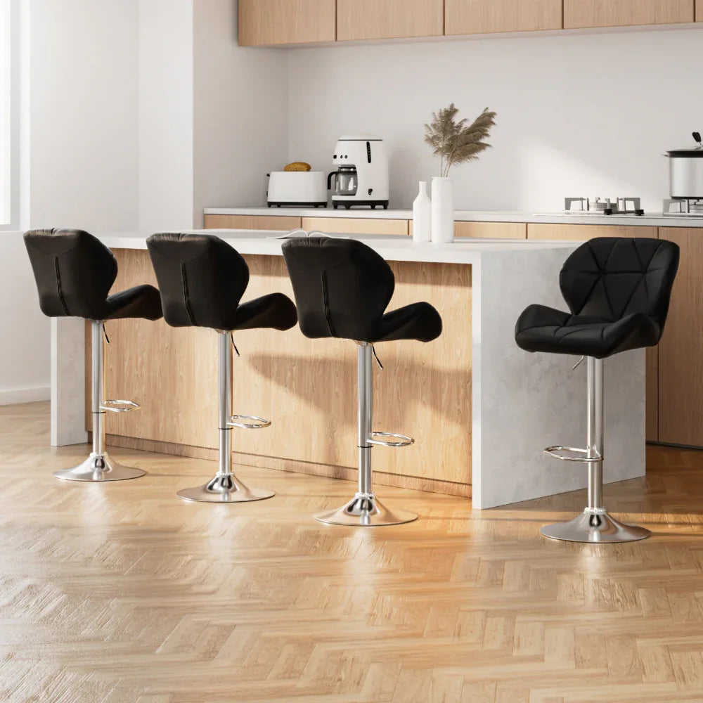 Artiss 4x Bar Stools Gas Lift Padded Leather Black - Mekamart Australia