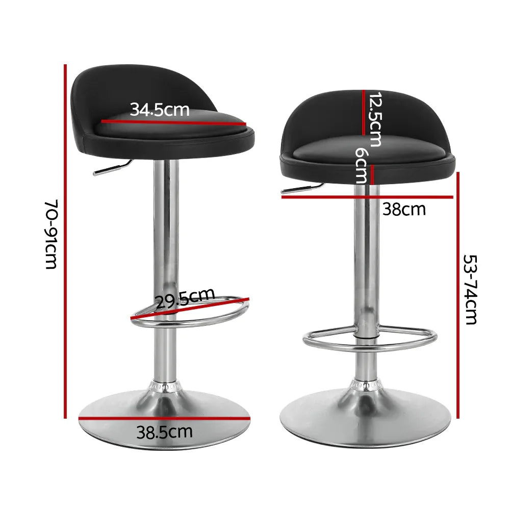 Artiss 2x Bar Stools PU Leather Gas Lift Black - Mekamart Australia