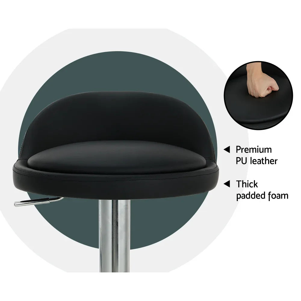Artiss 2x Bar Stools PU Leather Gas Lift Black - Mekamart Australia