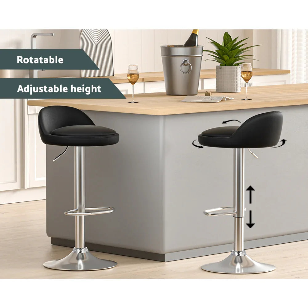 Artiss 2x Bar Stools PU Leather Gas Lift Black - Mekamart Australia