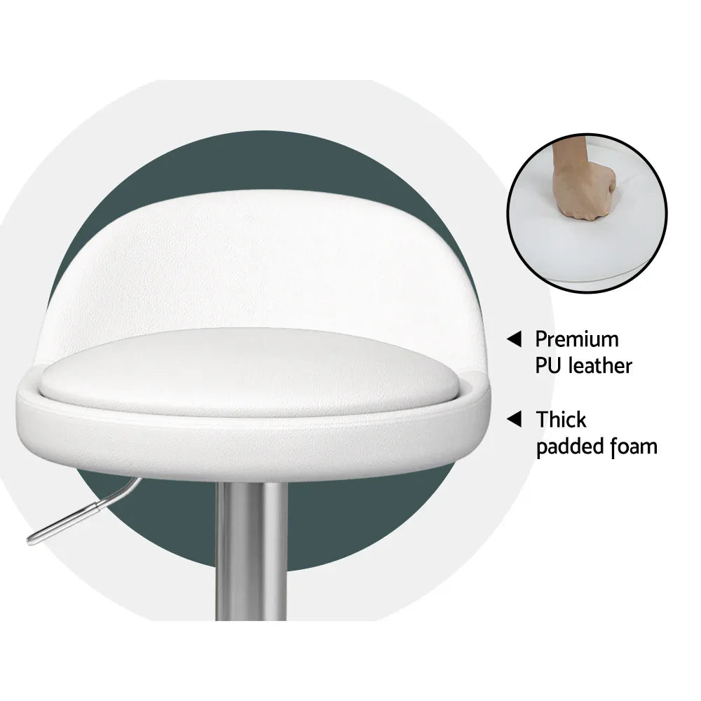 Artiss 2x Bar Stools PU Leather Gas Lift White - Mekamart Australia