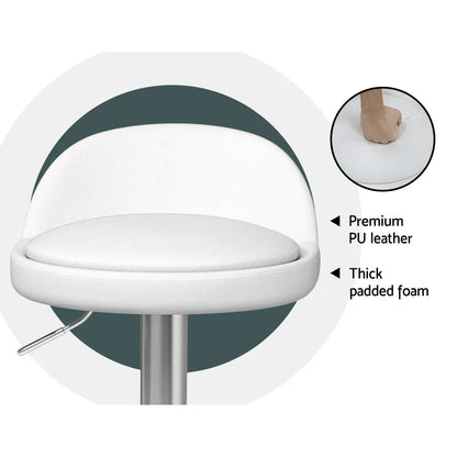 Artiss 2x Bar Stools PU Leather Gas Lift White - Mekamart Australia