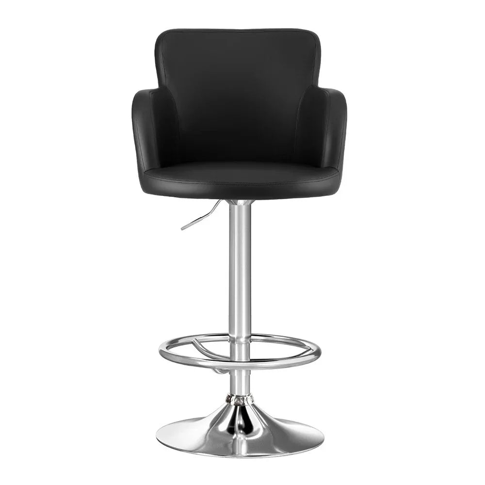 Artiss 1x Leather Bar Stools Swivel Adjustable Gas Lift PU Counter Chairs Black - Mekamart Australia