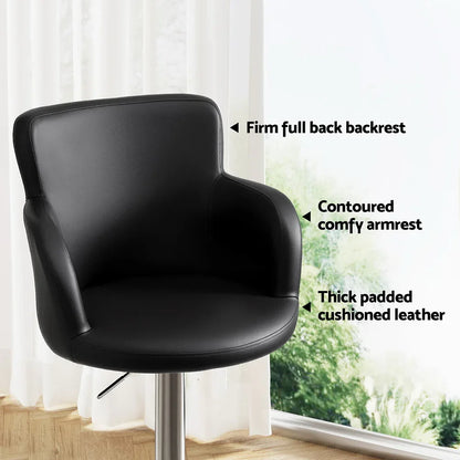 Artiss 2x Leather Bar Stools Swivel Adjustable Gas Lift PU Counter Chairs Black - Mekamart Australia