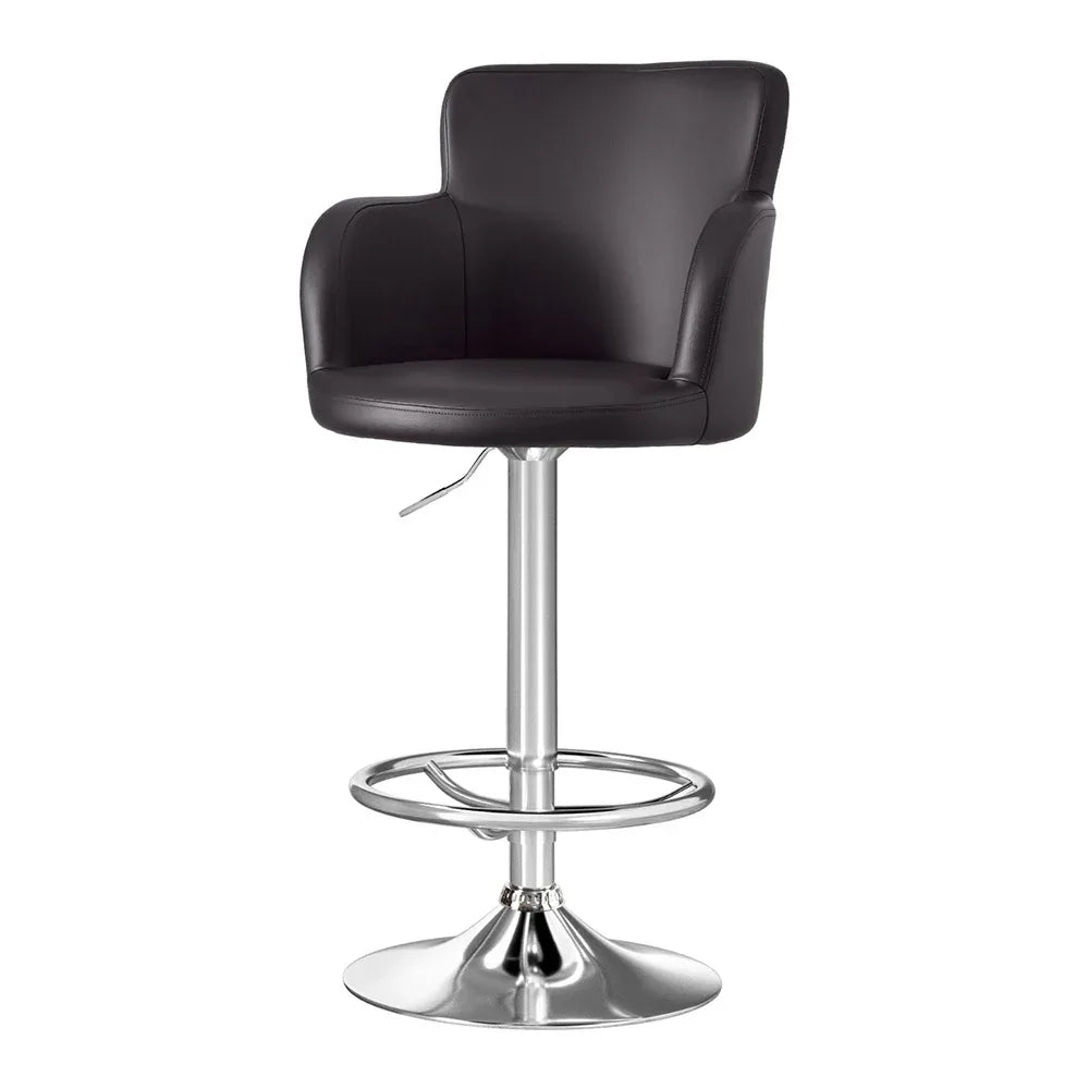 Artiss 1x Leather Bar Stools Swivel Adjustable Gas Lift PU Counter Chairs Brown - Mekamart Australia