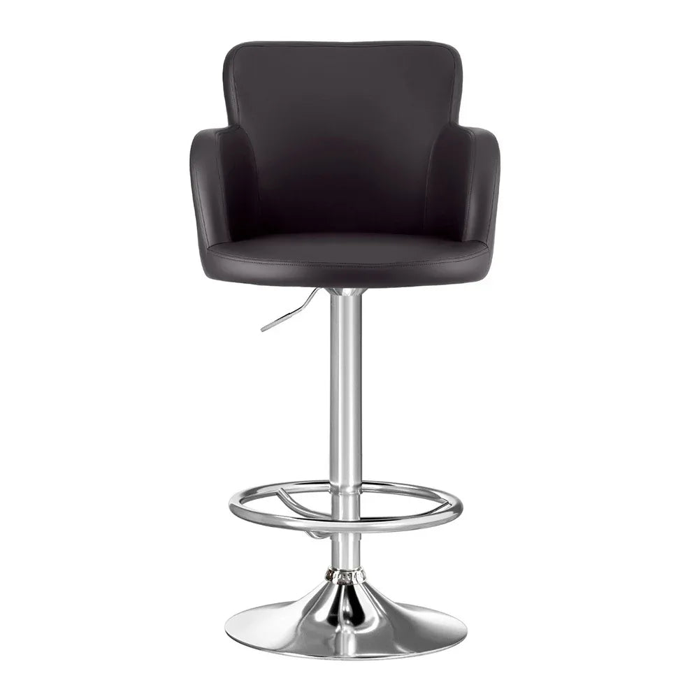 Artiss 1x Leather Bar Stools Swivel Adjustable Gas Lift PU Counter Chairs Brown - Mekamart Australia