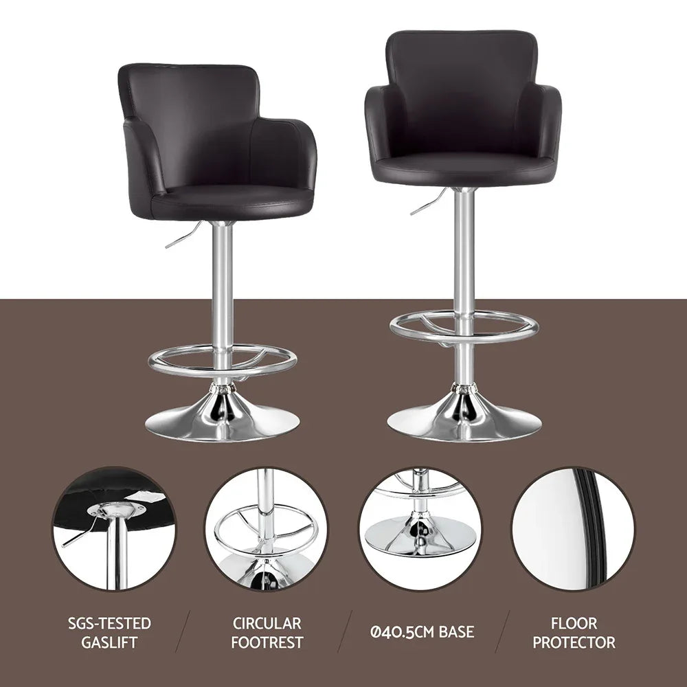 Artiss 1x Leather Bar Stools Swivel Adjustable Gas Lift PU Counter Chairs Brown - Mekamart Australia