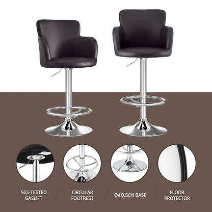 Artiss 1x Leather Bar Stools Swivel Adjustable Gas Lift PU Counter Chairs Brown - Mekamart Australia