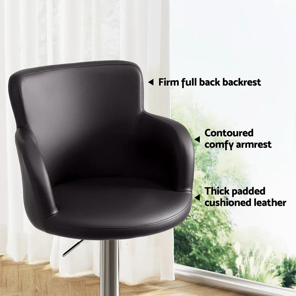 Artiss 1x Leather Bar Stools Swivel Adjustable Gas Lift PU Counter Chairs Brown - Mekamart Australia