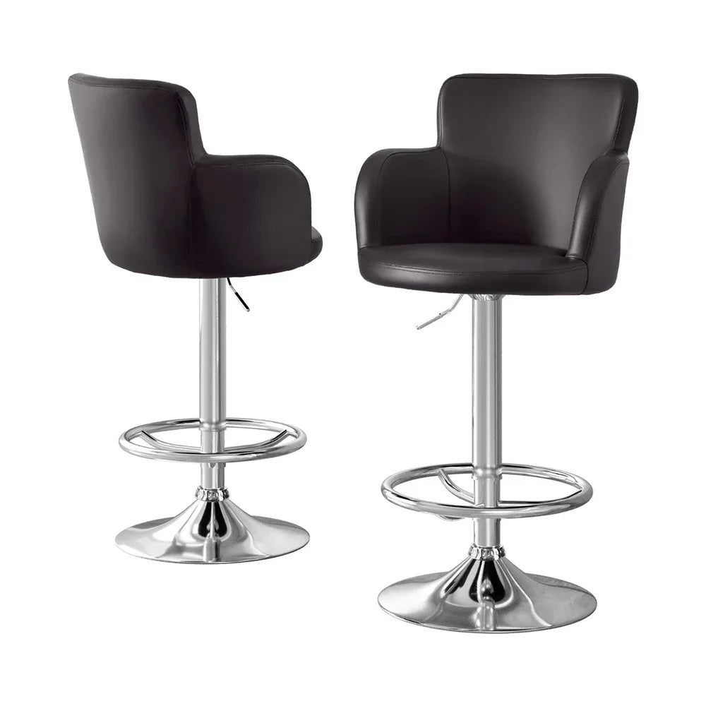 Artiss 2x Leather Bar Stools Swivel Adjustable Gas Lift PU Counter Chairs Brown - Mekamart Australia