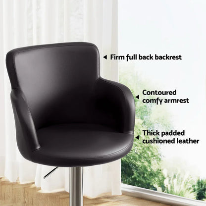 Artiss 2x Leather Bar Stools Swivel Adjustable Gas Lift PU Counter Chairs Brown - Mekamart Australia
