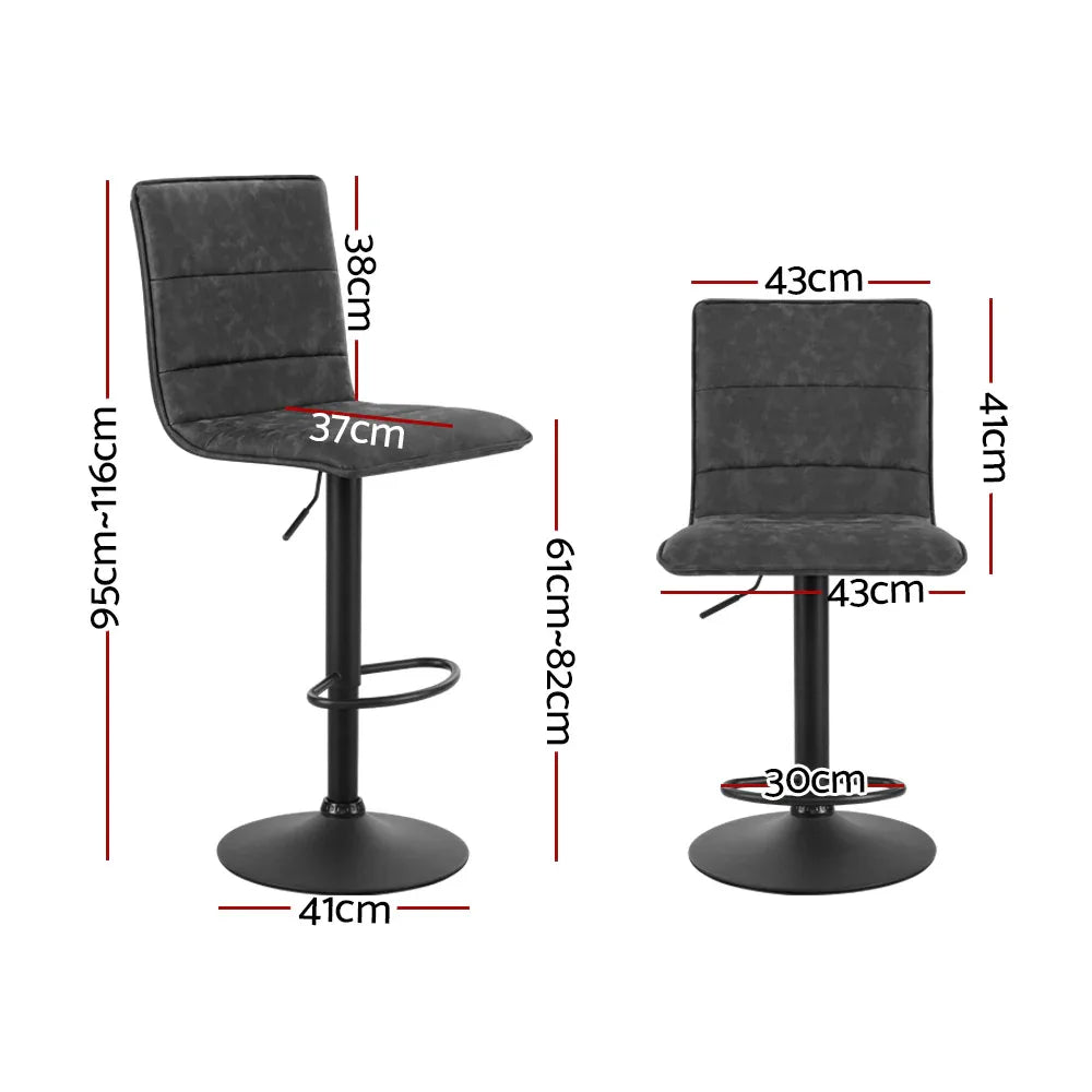 Artiss 2x Bar Stools Gas Lift Vintage Leather Grey - Mekamart Australia