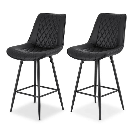 Artiss 2x Bar Stools Kitchen Dining Chair Counter Stool Diamond PU Leather Black - Mekamart Australia