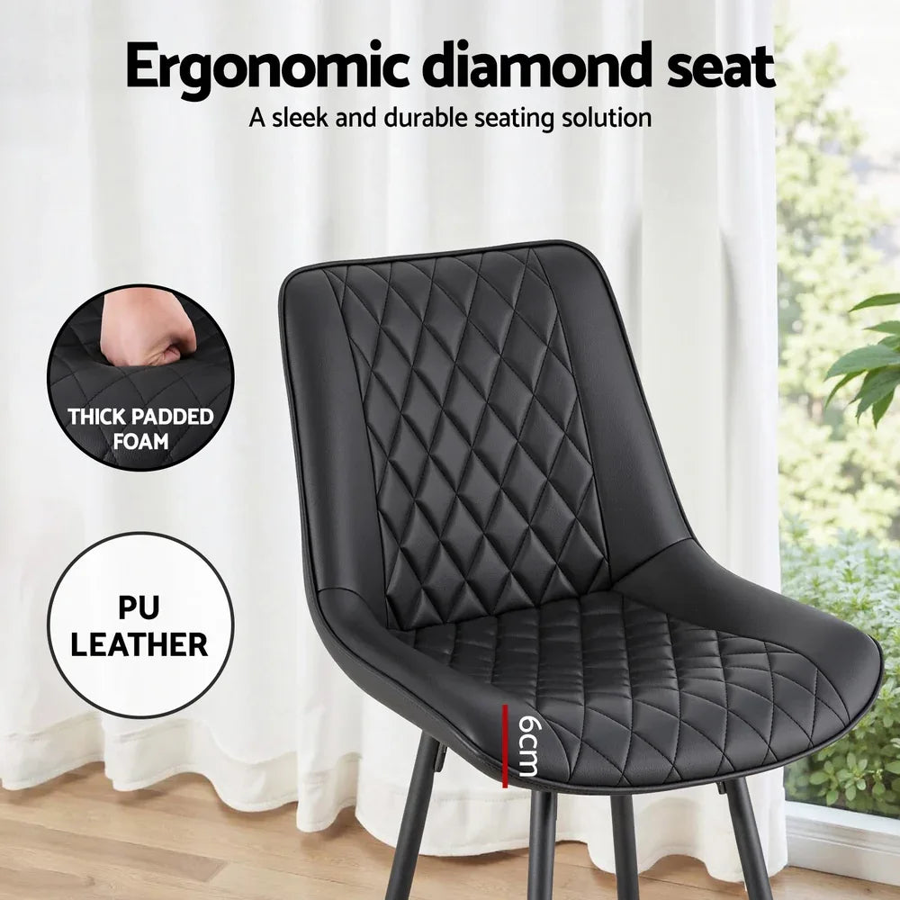 Artiss 2x Bar Stools Kitchen Dining Chair Counter Stool Diamond PU Leather Black - Mekamart Australia