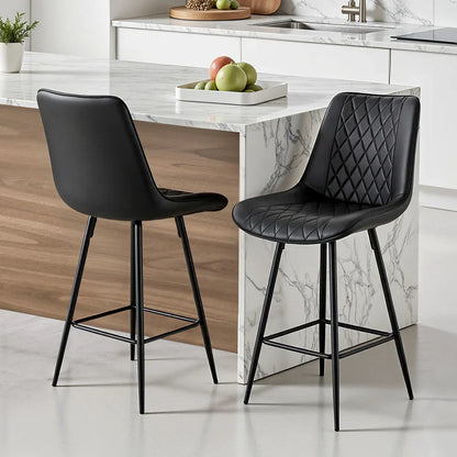 Artiss 2x Bar Stools Kitchen Dining Chair Counter Stool Diamond PU Leather Black - Mekamart Australia