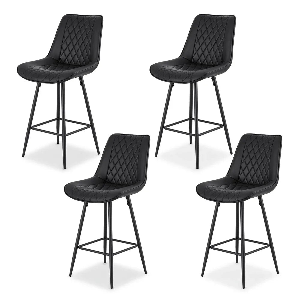 Artiss 4x Bar Stools Kitchen Dining Chair Counter Stool Diamond PU Leather Black - Mekamart Australia