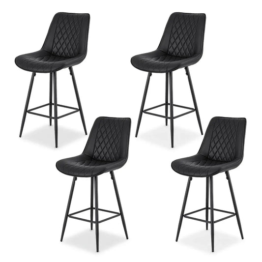 Artiss 4x Bar Stools Kitchen Dining Chair Counter Stool Diamond PU Leather Black - Mekamart Australia