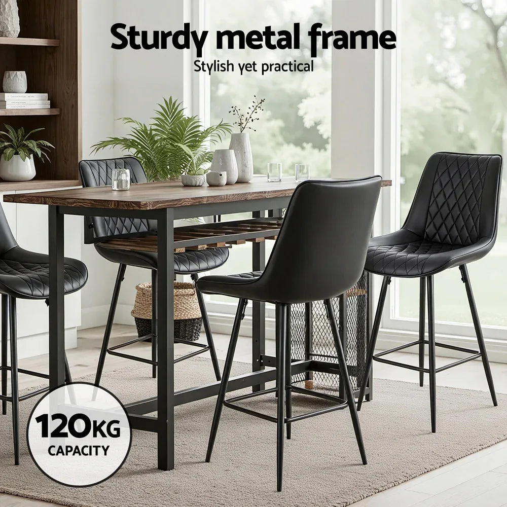 Artiss 4x Bar Stools Kitchen Dining Chair Counter Stool Diamond PU Leather Black - Mekamart Australia