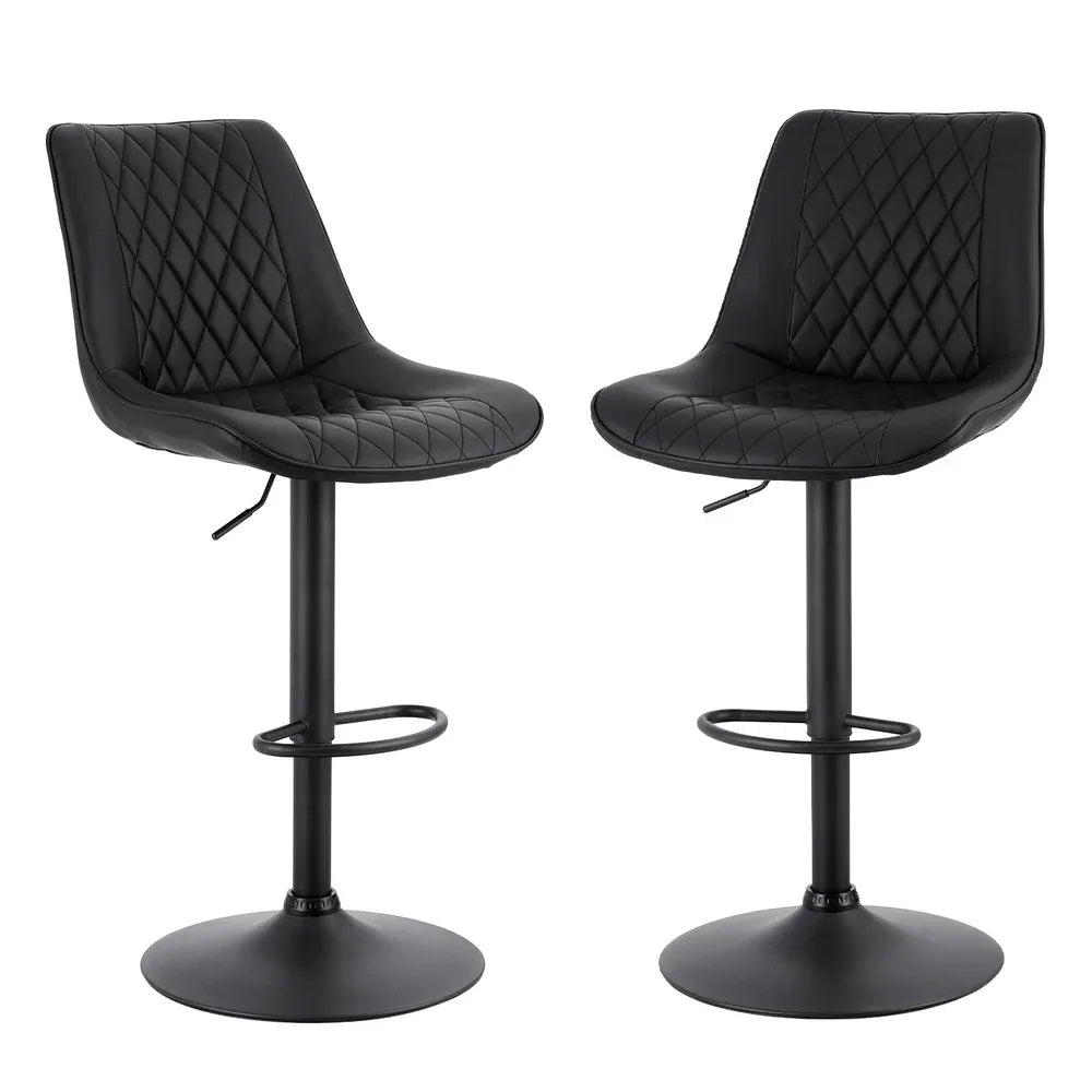 Artiss 2x Bar Stools Kitchen Swivel Gas Lift Counter Chair Diamond Leather Black - Mekamart Australia