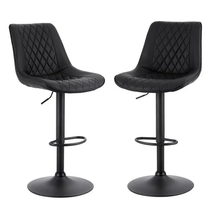 Artiss 2x Bar Stools Kitchen Swivel Gas Lift Counter Chair Diamond Leather Black - Mekamart Australia