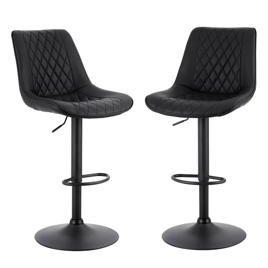 Artiss 2x Bar Stools Kitchen Swivel Gas Lift Counter Chair Diamond Leather Black - Mekamart Australia