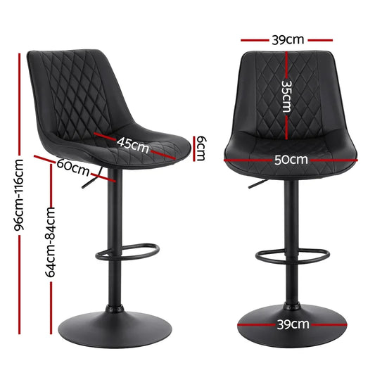 Artiss 2x Bar Stools Kitchen Swivel Gas Lift Counter Chair Diamond Leather Black - Mekamart Australia