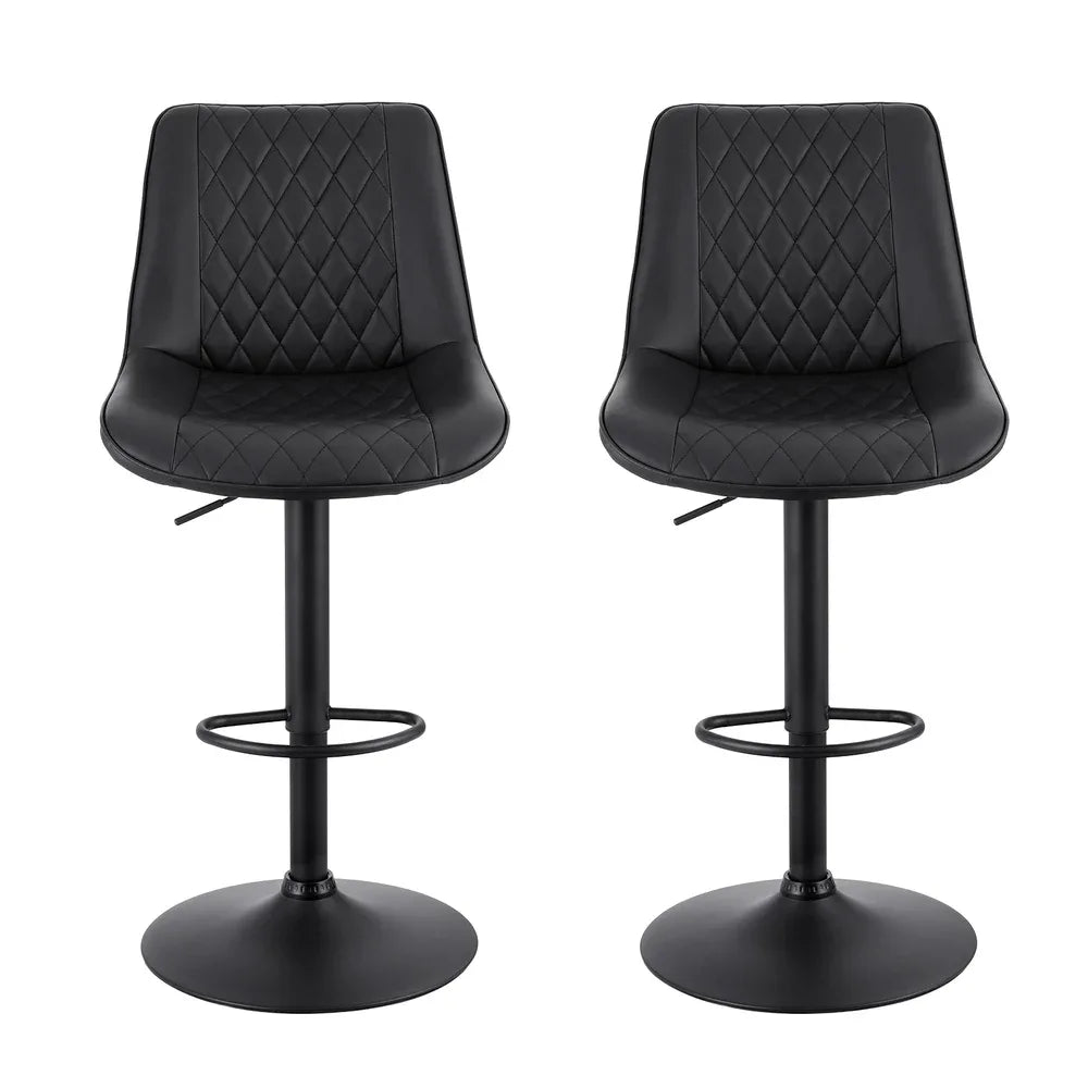 Artiss 2x Bar Stools Kitchen Swivel Gas Lift Counter Chair Diamond Leather Black - Mekamart Australia