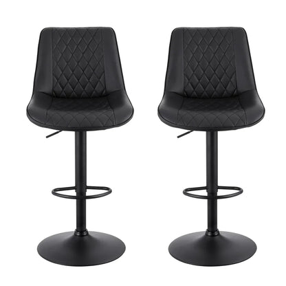 Artiss 2x Bar Stools Kitchen Swivel Gas Lift Counter Chair Diamond Leather Black - Mekamart Australia