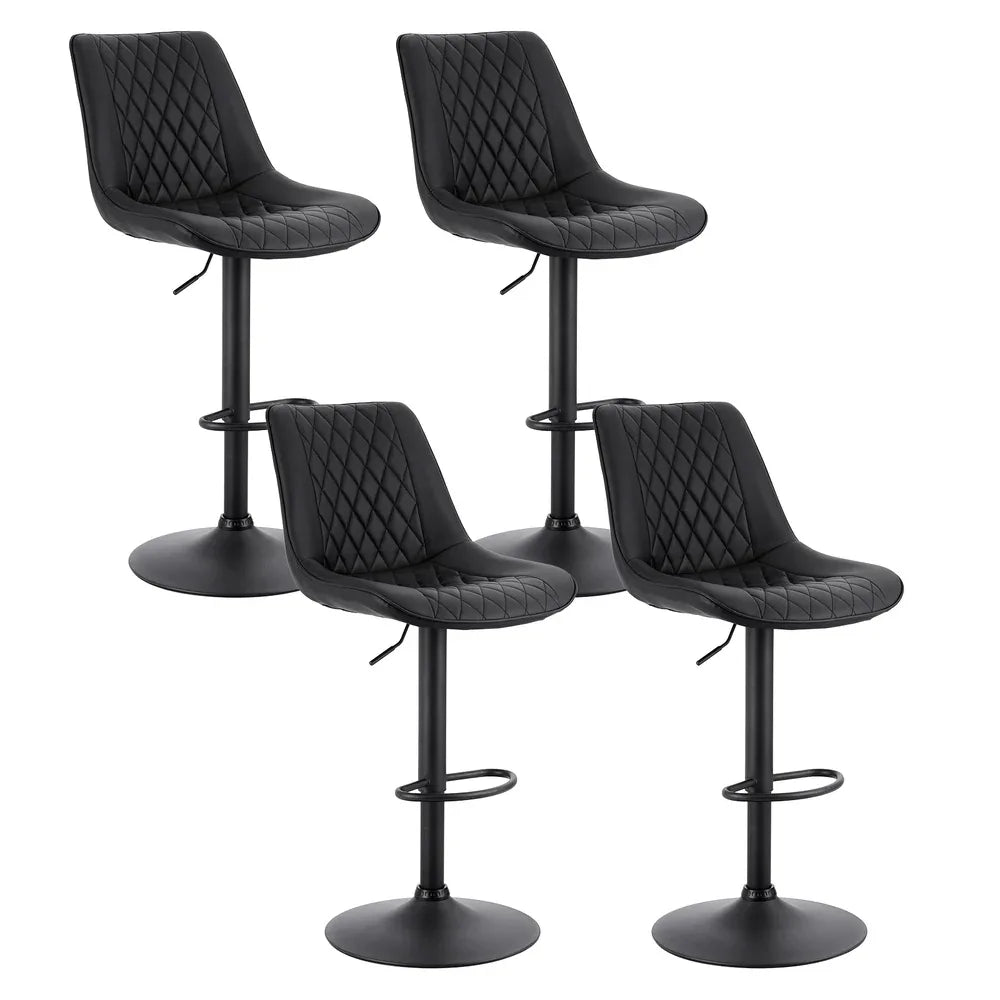 Artiss 4x Bar Stools Kitchen Swivel Gas Lift Counter Chair Diamond Leather Black - Mekamart Australia