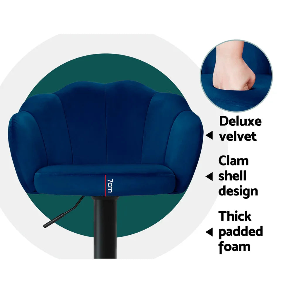 Artiss 2x Bar Stools Gas Lift Velvet Blue - Mekamart Australia