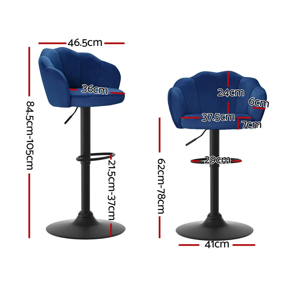 Artiss 4x Bar Stools Gas Lift Velvet Blue - Mekamart Australia