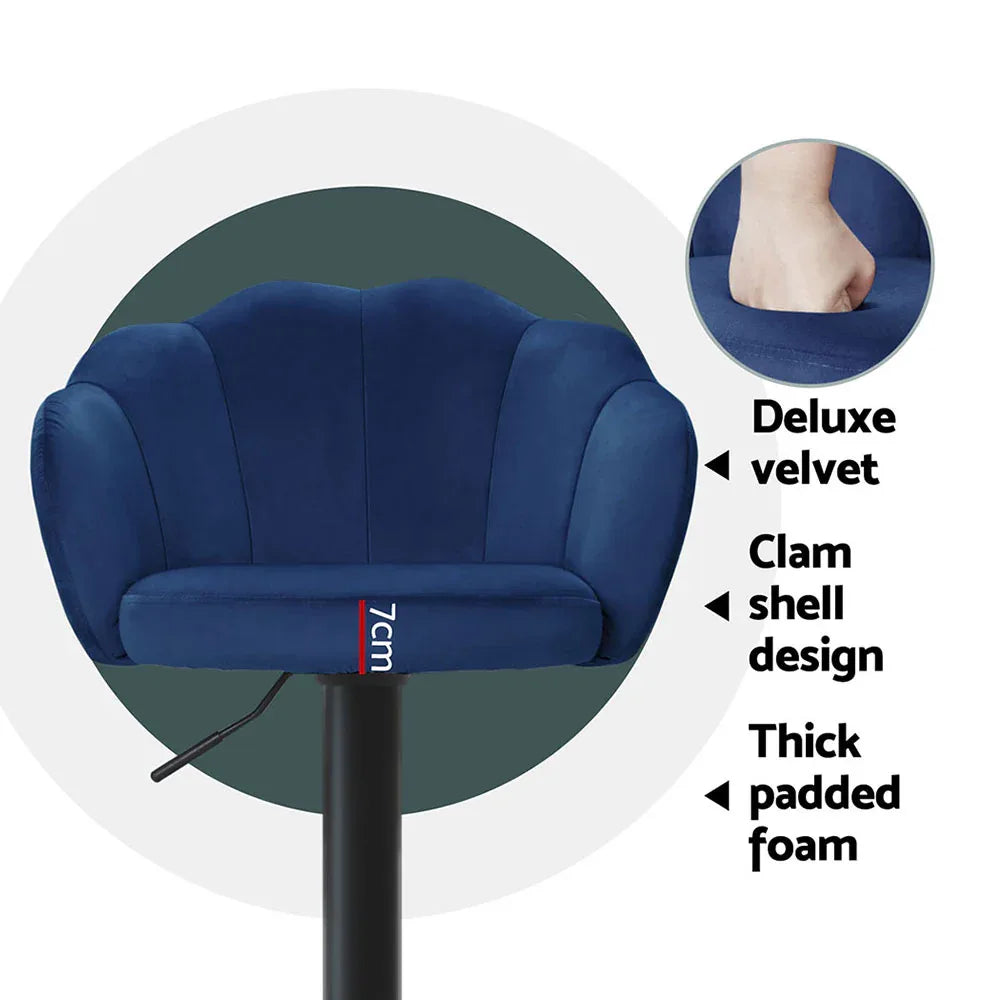 Artiss 4x Bar Stools Gas Lift Velvet Blue - Mekamart Australia