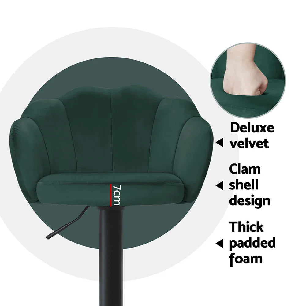Artiss 4x Bar Stools Gas Lift Velvet Green - Mekamart Australia