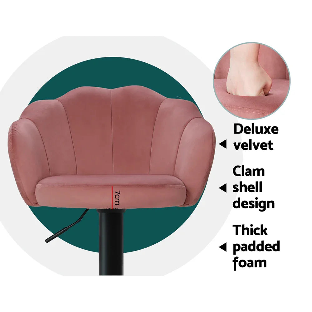 Artiss 2x Bar Stools Gas Lift Velvet Pink - Mekamart Australia