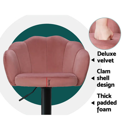 Artiss 2x Bar Stools Gas Lift Velvet Pink - Mekamart Australia