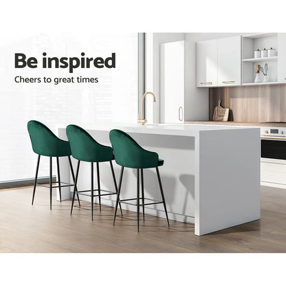 Artiss 2x Bar Stools Velvet Swivel Metal Legs Green - Mekamart Australia