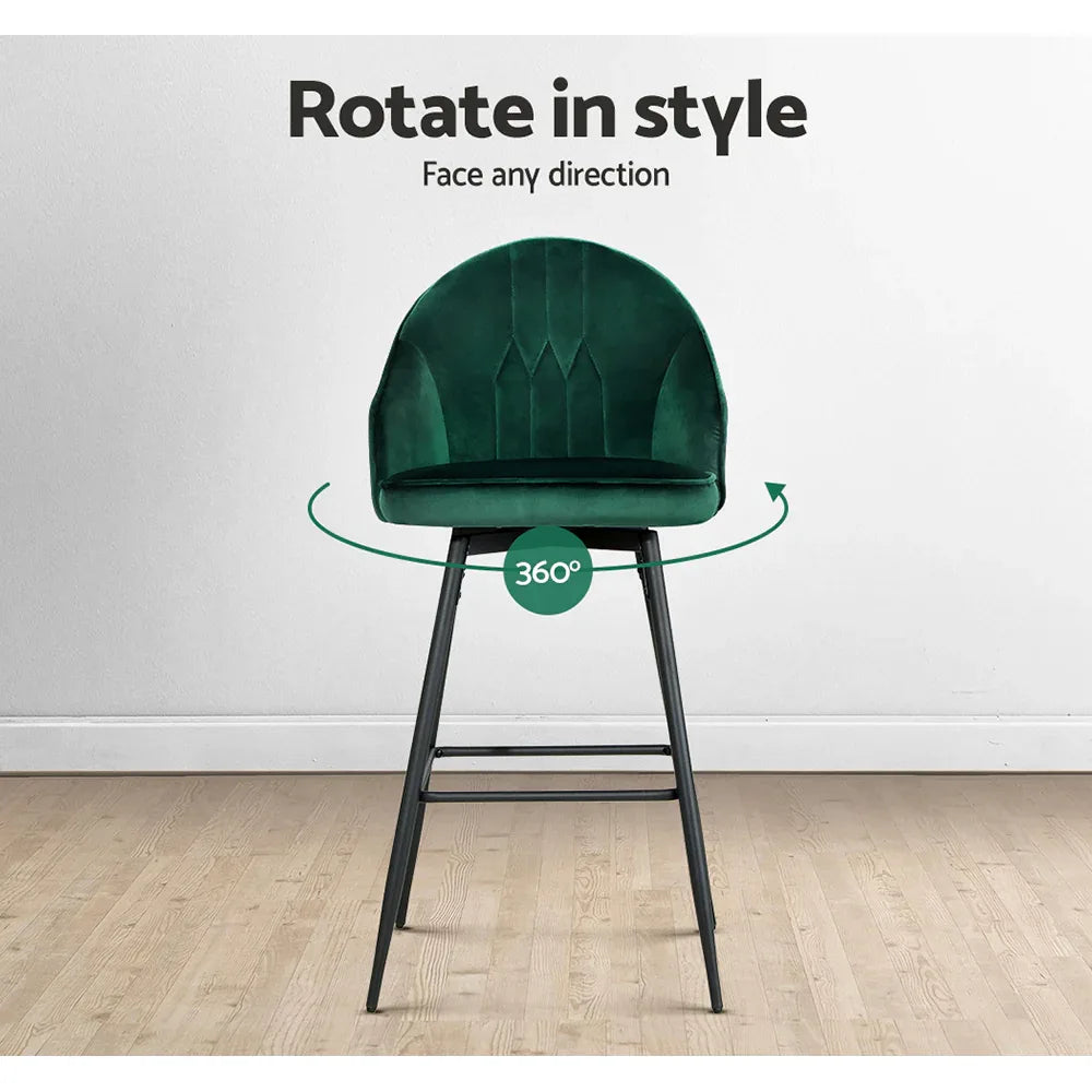 Artiss 2x Bar Stools Velvet Swivel Metal Legs Green - Mekamart Australia