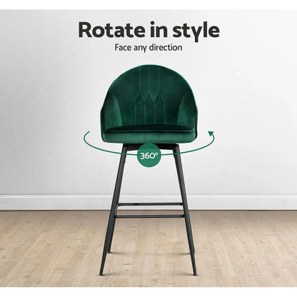 Artiss 2x Bar Stools Velvet Swivel Metal Legs Green - Mekamart Australia