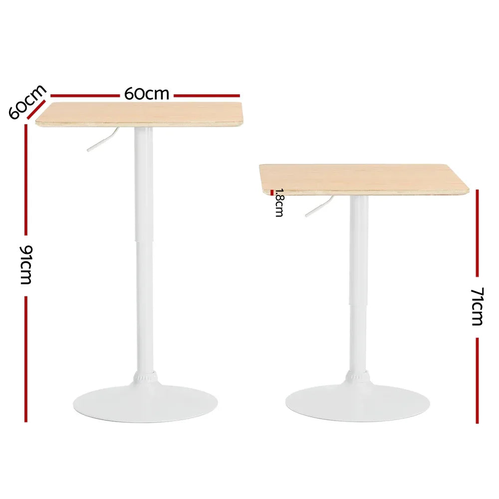 Artiss Bar Table Swivel Base Gas Lift Counter Dining Table 60CM Square Pine - Mekamart Australia