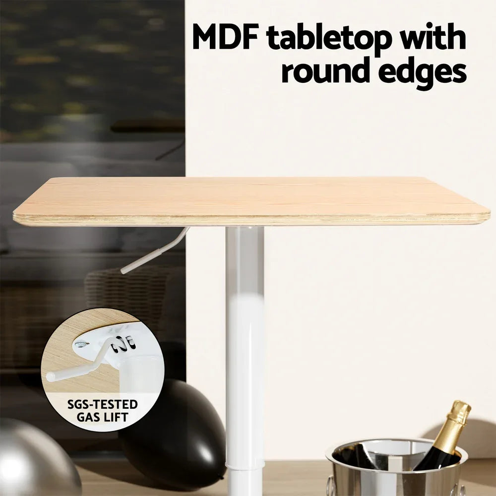 Artiss Bar Table Swivel Base Gas Lift Counter Dining Table 60CM Square Pine - Mekamart Australia