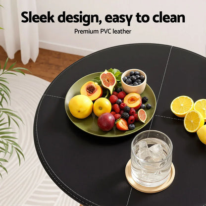 Artiss Bar Table Round Swivel Height Adjustable 62cm Modern PVC Leather Black - Mekamart Australia