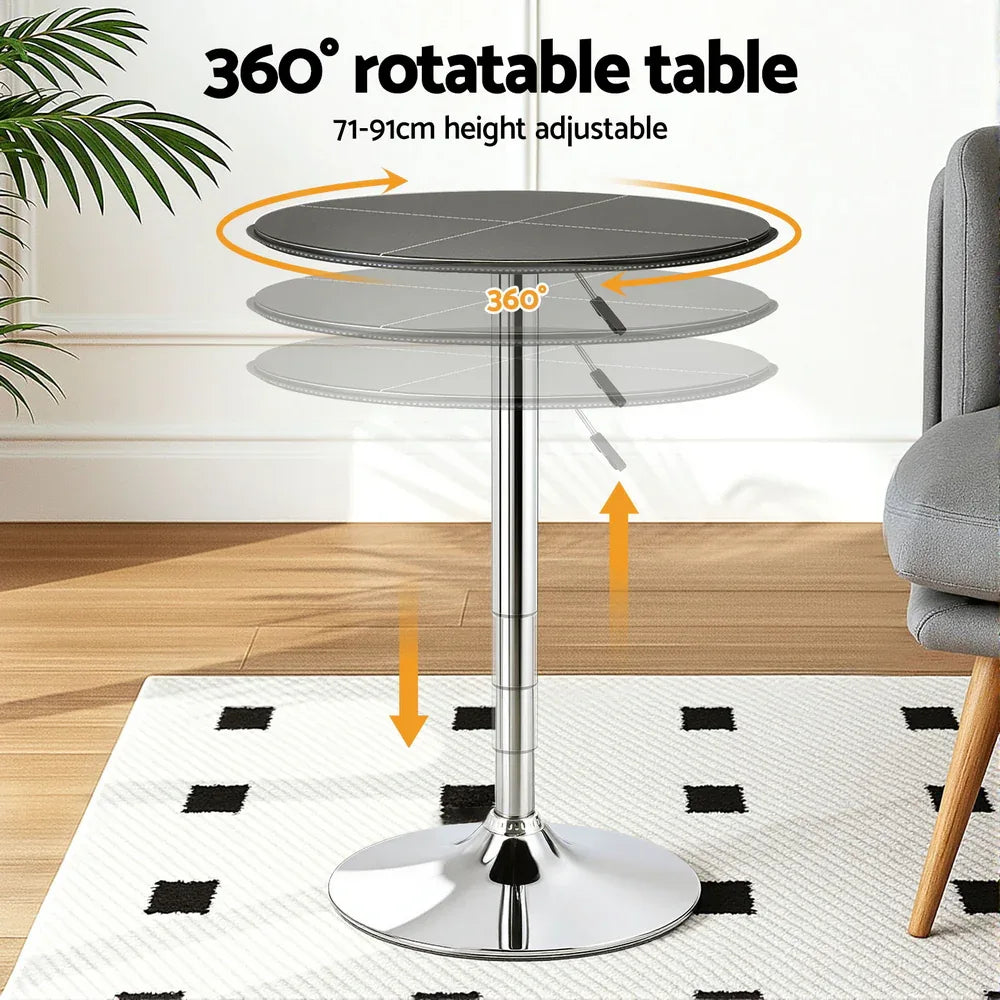 Artiss Bar Table Round Swivel Height Adjustable 62cm Modern PVC Leather Black - Mekamart Australia