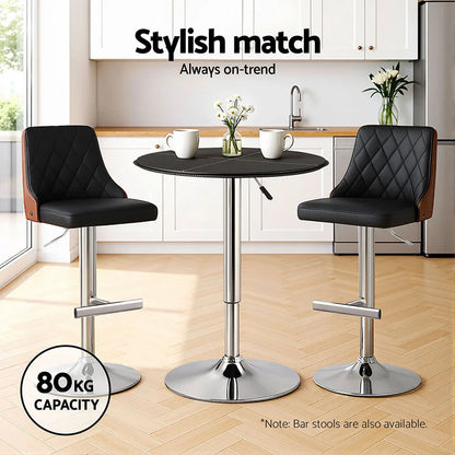 Artiss Bar Table Round Swivel Height Adjustable 62cm Modern PVC Leather Black - Mekamart Australia