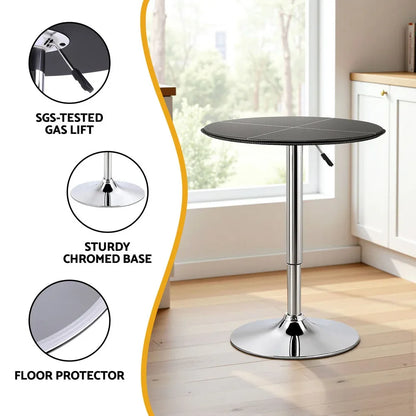 Artiss Bar Table Round Swivel Height Adjustable 62cm Modern PVC Leather Black - Mekamart Australia