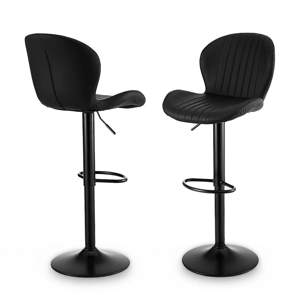 Artiss 2x Bar Stools Kitchen Swivel Gas Lift Counter Chair Shell Leather Black - Mekamart Australia