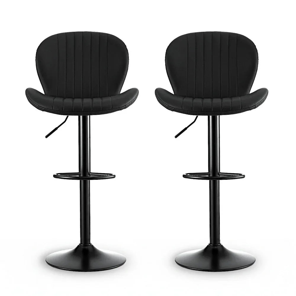 Artiss 2x Bar Stools Kitchen Swivel Gas Lift Counter Chair Shell Leather Black - Mekamart Australia